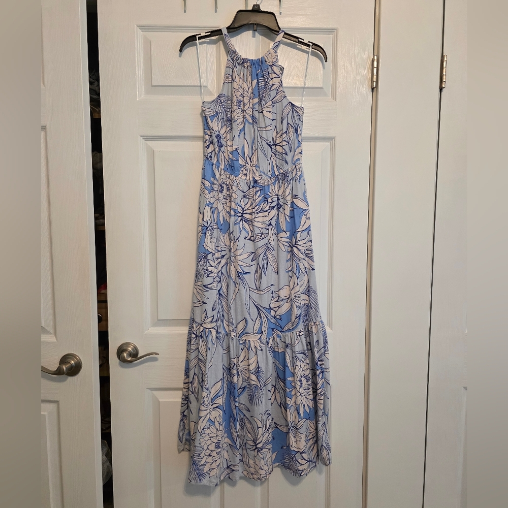 Halston Heritage Blue Floral Maxi Dress